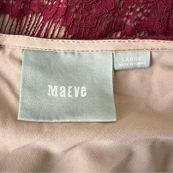 Anthropologie Maeve Elsa Burgundy Red Lace Peplum Sheath Cap Sleeve Dress Sz L - Picture 8 of 8